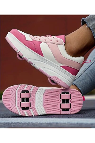 FeyzaDesign Pembe Kız Çocuk Pateni, 8 Tekerlekli, Şık ve Rahat Kayma Ayakkabısı