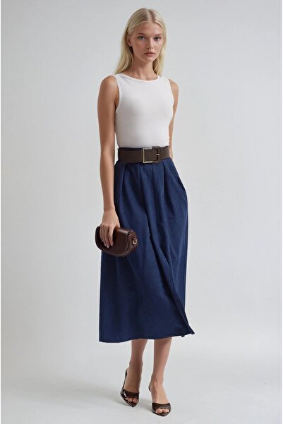 Lijuri Thick buckle belted Slit skirt 4082