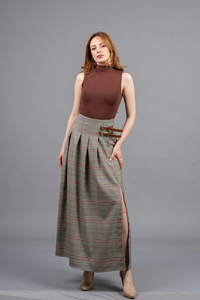 MissVina Royal Plaid Slit Skirt – Premium Plaid Maxi Skirt 6831