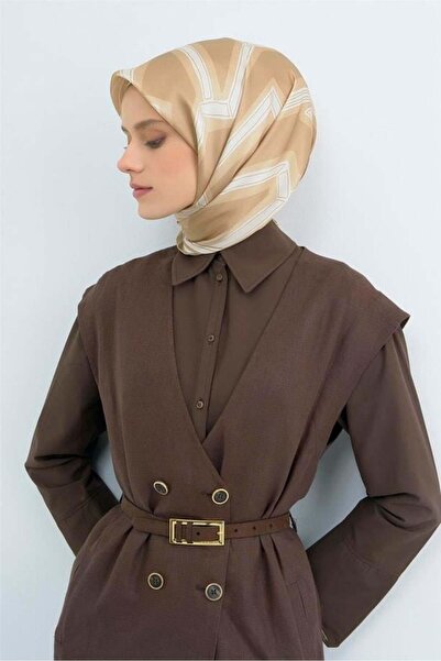 Armine Eșarfă din mătase pură Tivil 9547 - 85 Alb crem cu model geometric