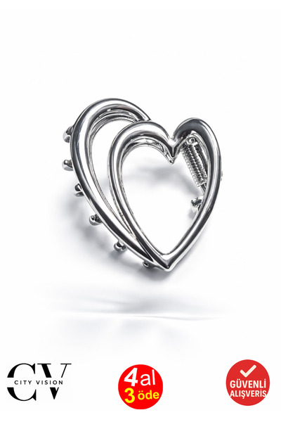 cityvision Double Heart Model Silver Color 5.5 cm Metal Hairpin - Stylish and...