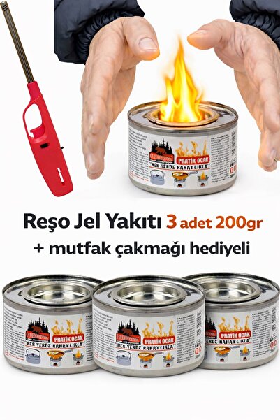 Neler Geldi Neler Çakmak Hediyeli Reşo Jel Yakıt Teneke Kutu 200 Gr Net 3 Ade...