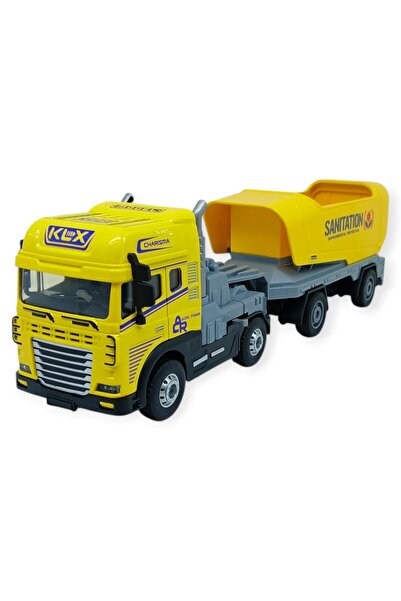 Vardem Metal Tır 1:24 - Sesli Işıklı Taşıyıcı Dorseli Tır 30 cm - Sarı