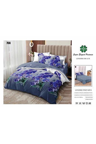ANATOLIATEKSTILE Finet Bed Linen 6 Pieces, Complete Matrimonial Set, Modern M...