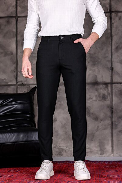 Ser Joven Men's Black Slim Fit Stretch Fabric Plain Fabric Trousers