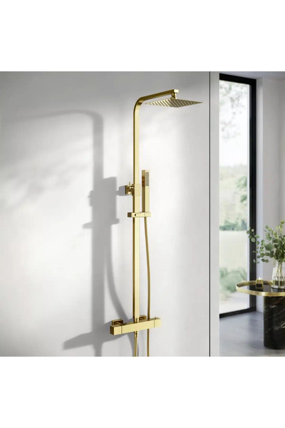 OEM SquareLux Thermostatic Shower Column, 2 Functions, Brushed Gold