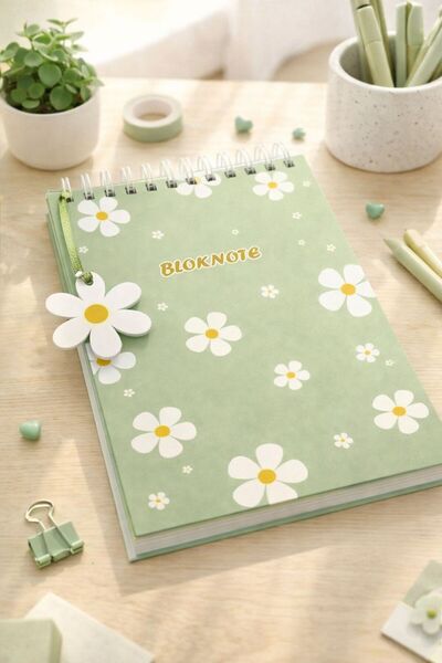 KRG MATBAACILIK REKLAM A5 SPİRALLİ SERT KAPAK PAPATYA TEMALI STİCKERLI BLOKNO...