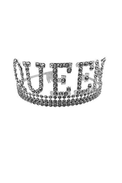 PARTİ SEPETİ Queen Yazılı Taşlı Gümüş Kraliçe Parti Tacı