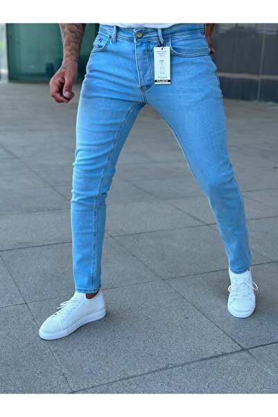 Ser Joven Men's Ice Blue Slim Fit Stretch Fabric Jean Trousers