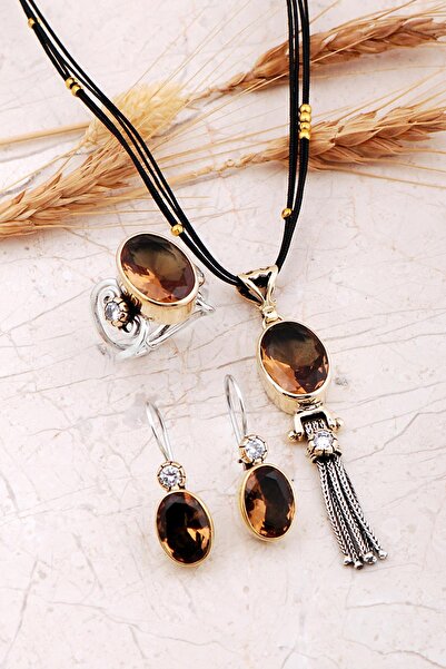 Sümer Telkari Renk Değiştiren Sultan Taşlı Elişi 925 Ayar Gümüş Set 2858