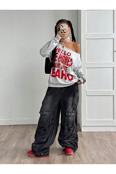 OVER HEAD Γυναικείο φούτερ με στάμπα Hello Be Honest με λαιμόκοψη καγιάκ και ...