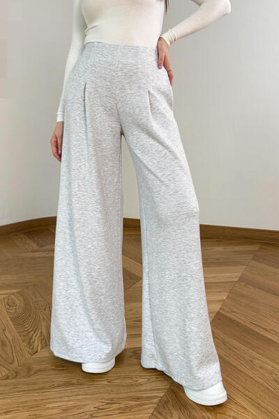 Cappmoda PNT-07426 Açık Gri Orta Piliseli Yüksek Bel Modal Pantolon