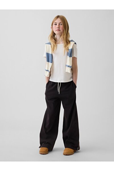 GAP Kız Çocuk Siyah Relaxed Wide-Leg Eşofman Altı