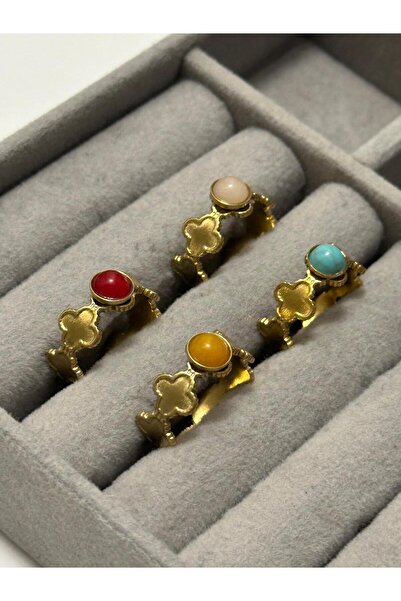 Butik خاتم نسائي مرصع بالأحجار على شكل البرسيم