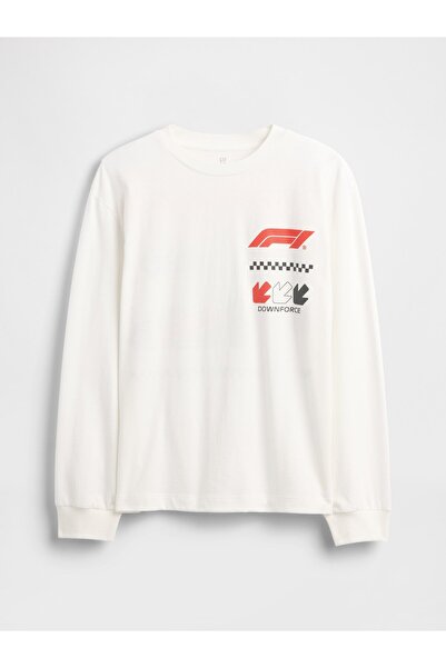 GAP Erkek Çocuk Beyaz Relaxed Grafik Baskılı T-Shirt