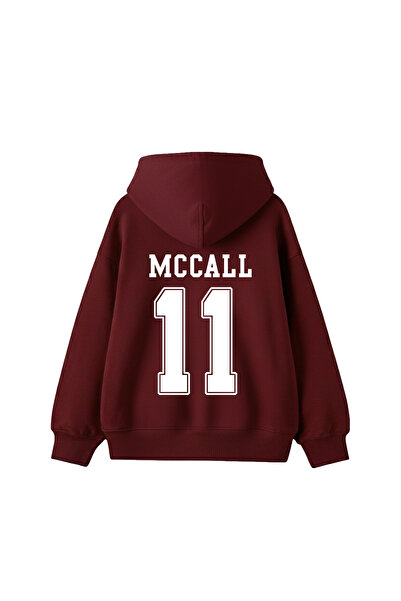 Sekizbiraltı Mccall Printed Oversized Unisex Claret Red Hoodie