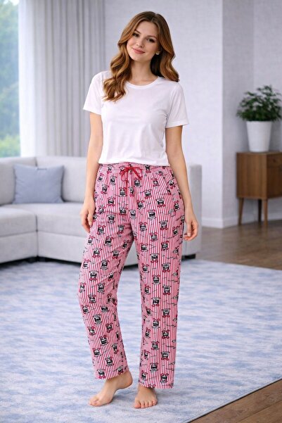 LİLA İÇ GİYİM Cotton Thin Breathable Fabric Ribbon Waist Detail Printed Women...