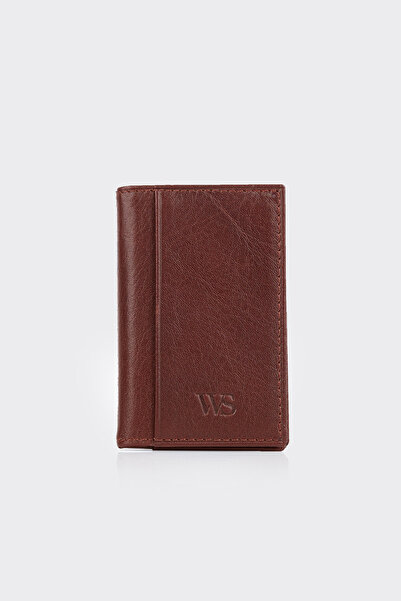 White Stone حامل بطاقات رجالي فاخر من الجلد البني ذو عدة أقسام عمودية