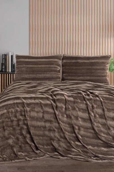 Zebra Casa Cozy Double Brown Blanket Set