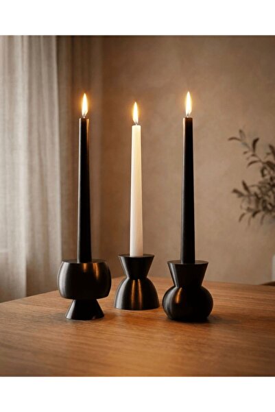 designode TOTEMS Siyah Dekoratif Hediyelik Şamdan Seti - 3'lü Heykelsi Form