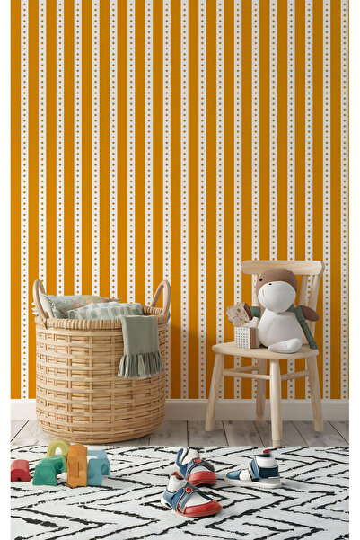 Tasarım Sarı Şeritler ve Sıralı Noktalar Retro Görünüm Bebek & Çocuk Odası Du...