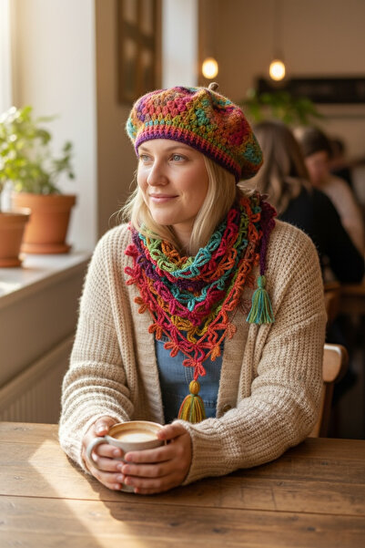 Satürn Hobi Set de beretă și guler tricotate, viu colorate, strălucitoare, în...