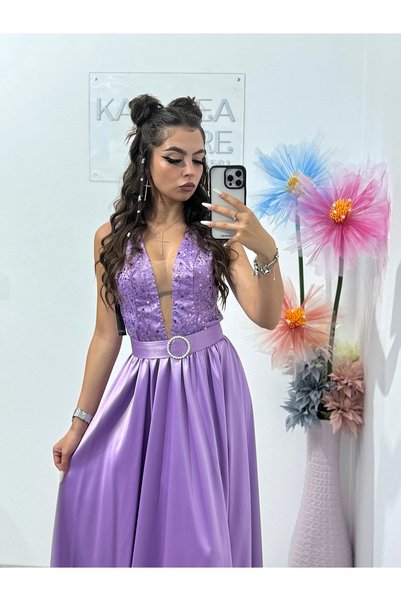 KATYDEA STORE Rochie elegantă din tafta liliac