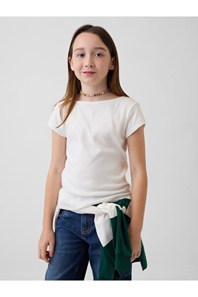 GAP Kız Çocuk Beyaz Cap-Sleeve Fitted T-Shirt