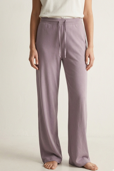 Elemge %100 Pamuk Süprem Kadın Pijama Altı Rahat Kalıp Compact Penye Lila Gen...