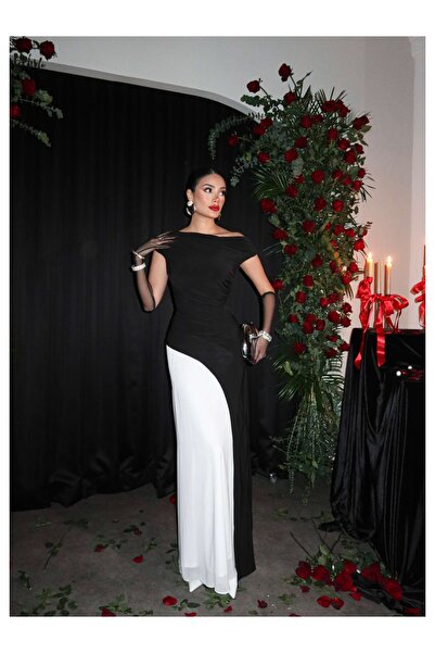 ESRAHELVACI Kayık Yaka Side Gathered Maxi Dress