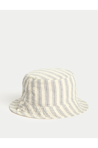 Marks & Spencer Saf Pamuklu Çizgili Güneş Şapkası (0-3 Yaş)