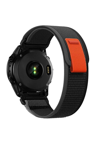 Tech-Protect Nylon Strap for Garmin Fenix 5/6/7 - Black/Orange, Medium Size