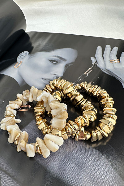 Modex مجموعة أساور ثلاثية مرنة بتفاصيل حجرية هندسية بلون الكراميل