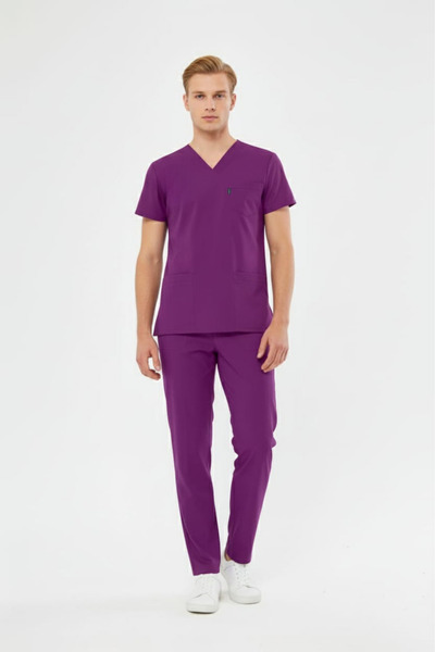 Class Üniforma Armasız Purple Midwife Uniform Stretch Fabric Scrubs Men (Comp...