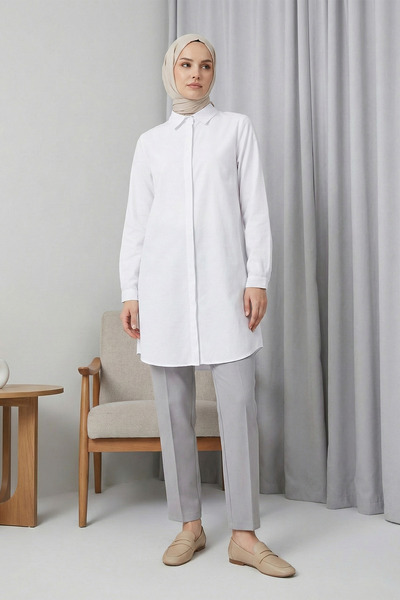 MODAQU Long Placket Boyfriend Shirt - White