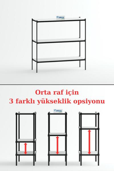 DEHALİMİTED 80x30 Ayarlanabilir Raflı Çok Amaçlı Üç Katlı Sehpa Mutfak Organi...