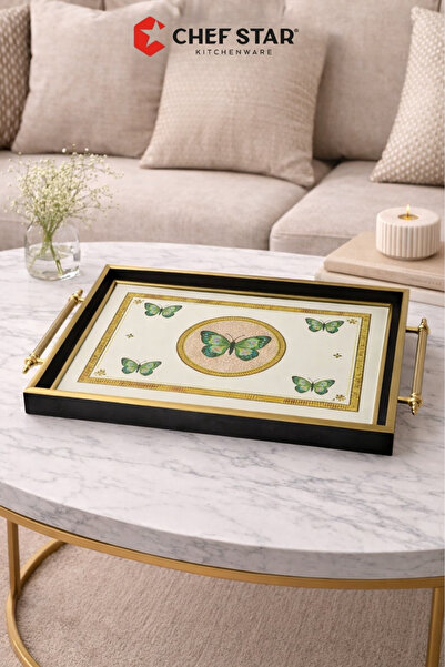 Chefstar MODERN DEKORATİF ÇAY KAHVE VE SUNUM TEPSİSİ - EL İŞÇİLİĞİ DETAYLI ŞI...