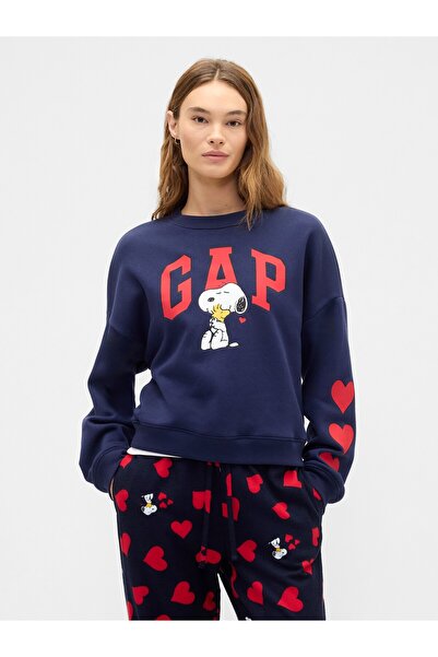 GAP Kadın Lacivert Peanuts Oversized Wedge Logo Sweatshirt
