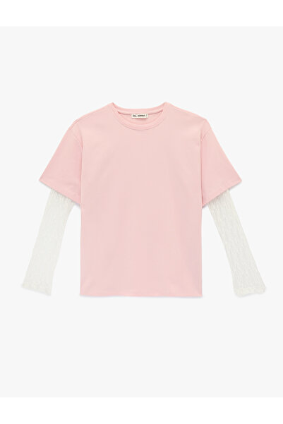 Koton Tricou cu mânecă lungă și detaliu din dantelă, model confortabil, guler...