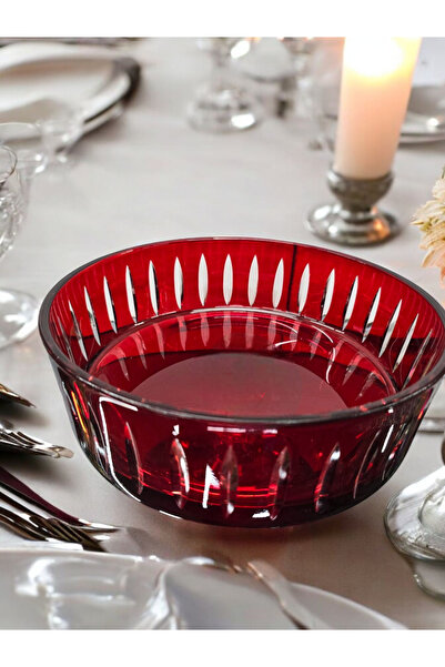 Glowvera 25 cm Red Line Decor Cut Crystal Tableware Presentation Bowl