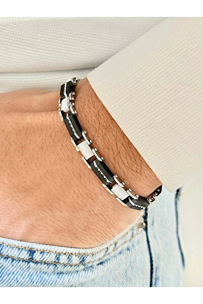 FERRO Silver and Black Steel Men's Bracelet Frj10120A-J 2 Year Warranty Gift ...