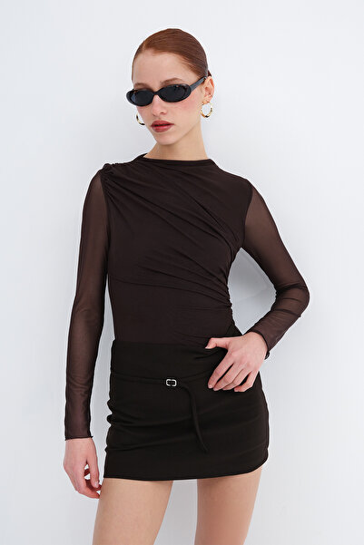 Addax Long Sleeve Tulle Bodysuit Z8413