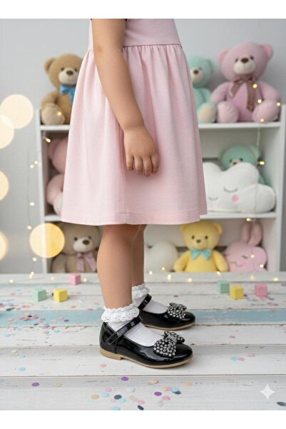 Minican Блестящи момичешки обувки тип „Мери Джейн“ | С панделка с камъни | Об...