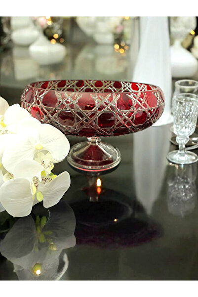 Glowvera 28 cm Diameter Cut Crystal Footed Bowl/Salad Bowl - Presentation Bow...