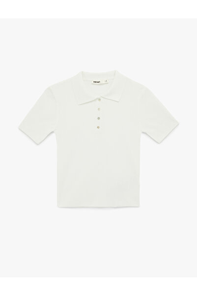 Koton Pulover tricotat cu mânecă scurtă, cu guler polo și detaliu cu jumătate...