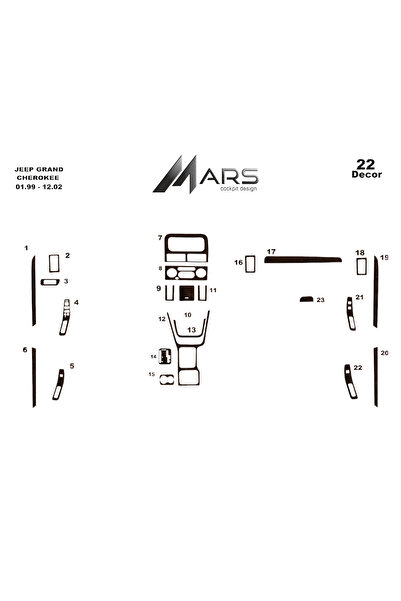 Marscockpitdesign جهاز تحكم جيب جراند شيروكي-توبوردو 1999-2002 22 قطعة