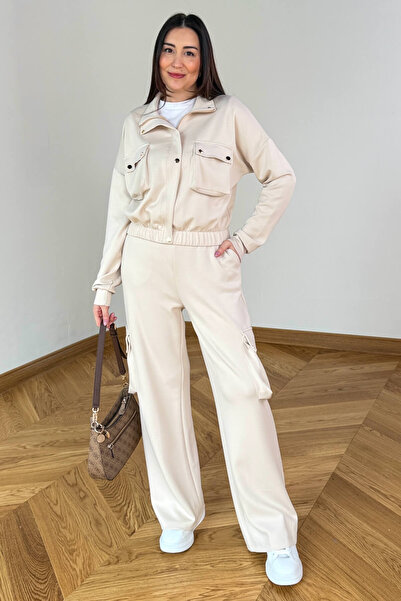 Cappmoda TKM-13372 Bej Kargo Cepli Çıtçıtlı Modal İkili Takım