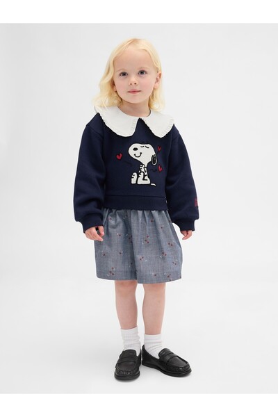 GAP Kız Bebek Lacivert Ruffle Yaka Sweatshirt Elbise