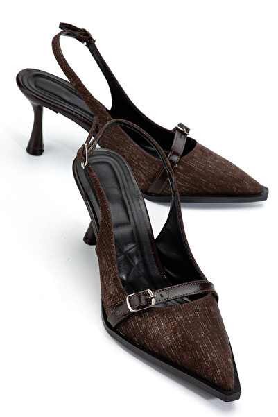 ELEVAM Women's Heeled Wrinkled Patterned Leather Shoes