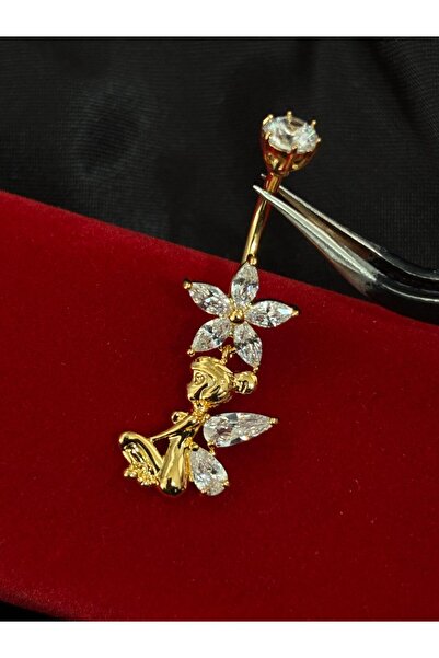 olvera shine 316L Cerrahi Çelik Zirkon Taşlı Tinkerbell Figürlü Göbek Piercin...